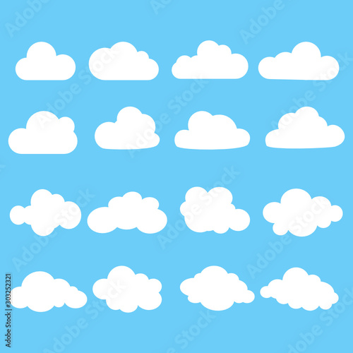 Set of cloud icon on blue background.
