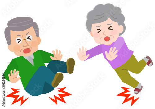 高齢女性男性　家庭内事故　怪我　イラスト
