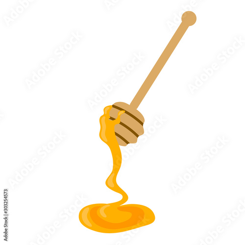 Wooden spoon for honey. Honey dripping from a spoon.