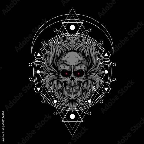 dark skull illustration with sacred geometry