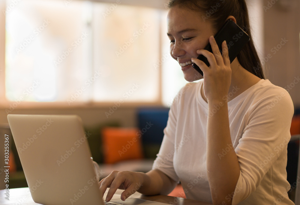 A business woman working at home, on the phone and computer. A business woman working at home, on the phone and computer.