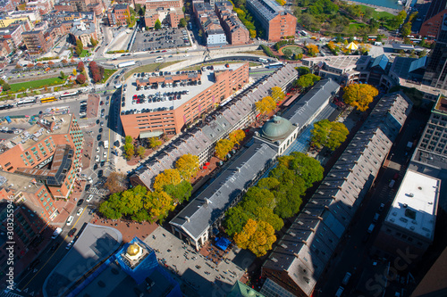 Boston Quincy Market  South Market and North Market aerial view  Boston  Massachusetts  MA  USA.