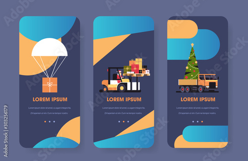 airmail gift boxe presents delivery shipping concept smartphone screens set merry christmas happy new year holiday celebration concept horizontal copy space vector illustration