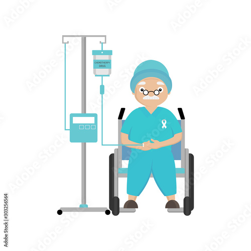 Senior man patient with cancer. Chemotherapy and oncology disease concept. Cartoon vector