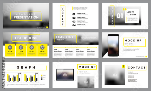 Yellow and white presentation template layout. Business data visualization