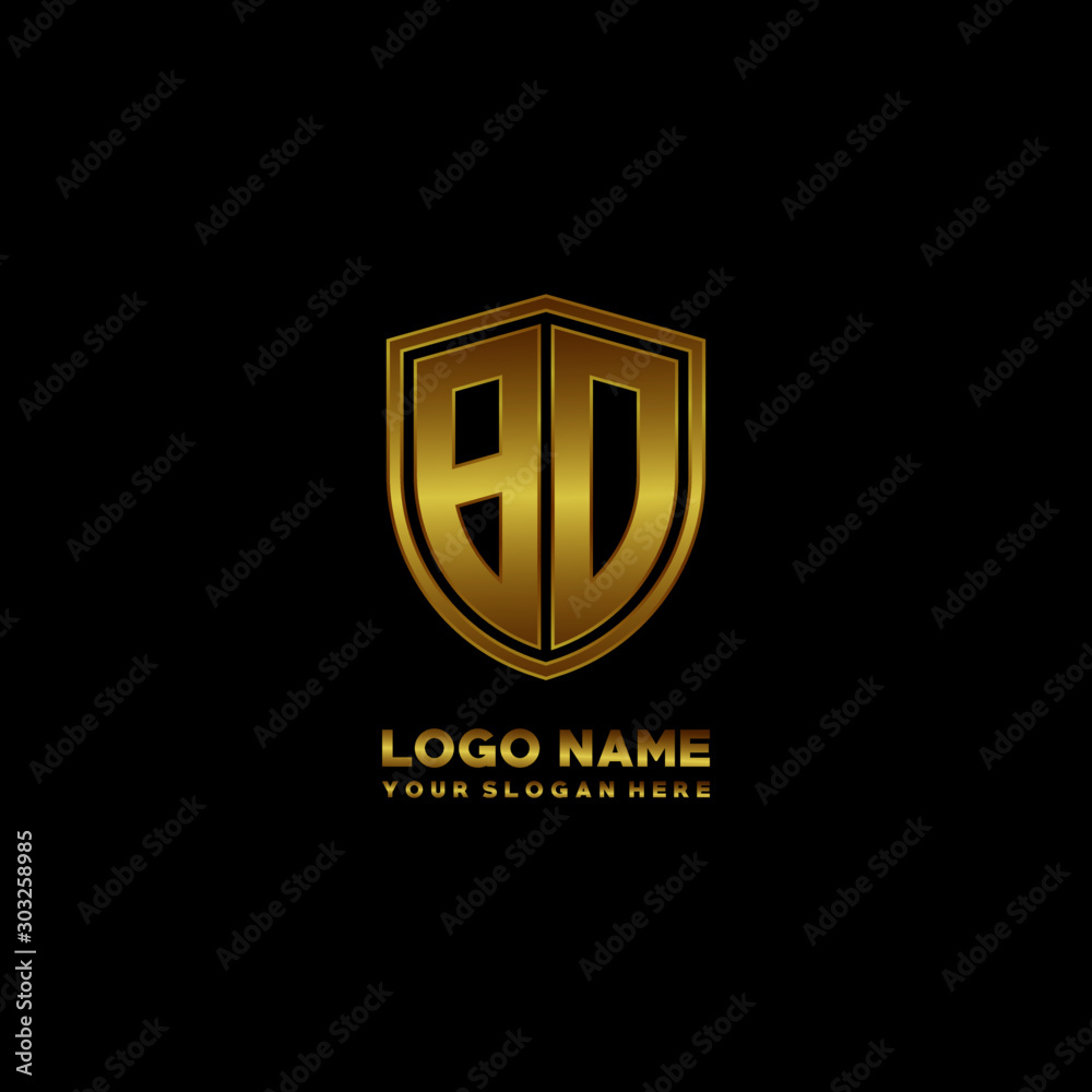 Initial letters BD shield shape gold monogram logo. Shield Secure Safe logo design inspiration Initial letters BD shield shape gold monogram logo. Shield Secure Safe logo design inspiration