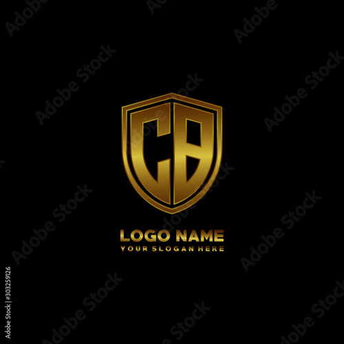 Initial letters CA shield shape gold monogram logo. Shield Secure Safe logo design inspiration