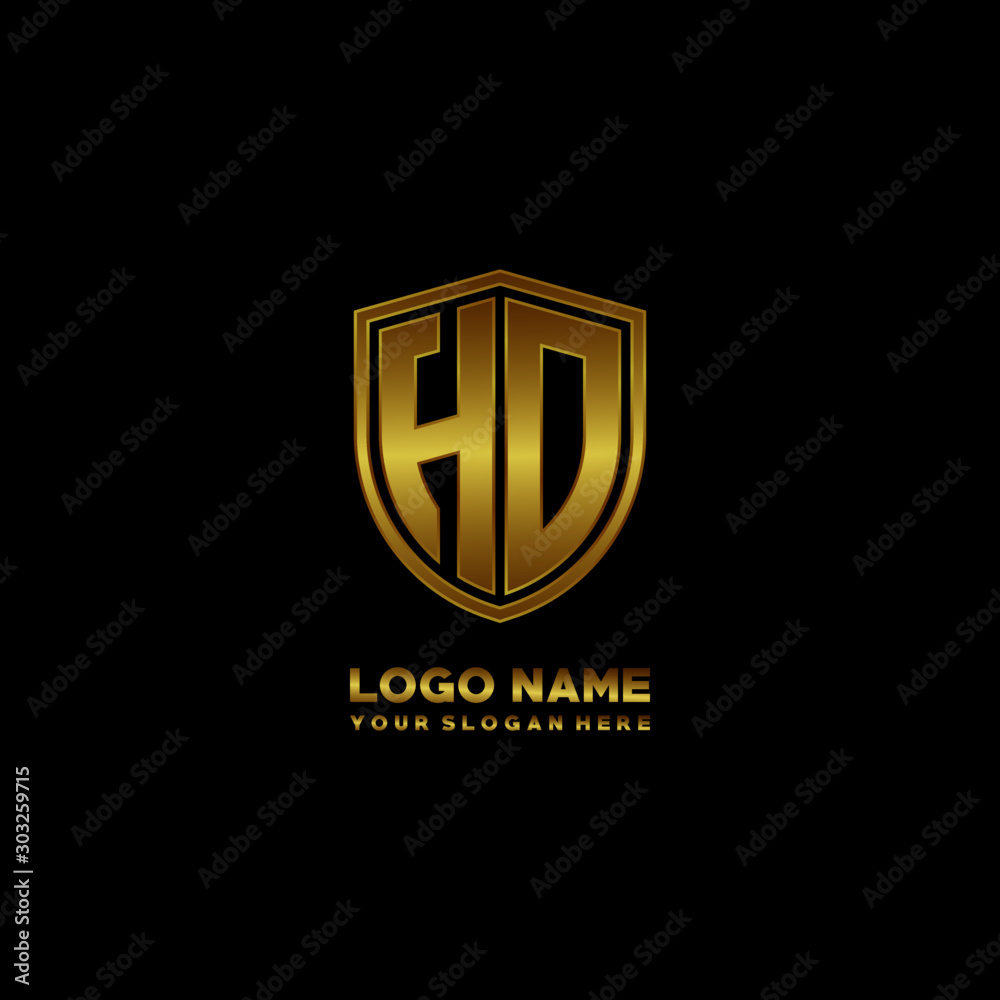 Initial letters HD shield shape gold monogram logo. Shield Secure Safe logo design inspiration Initial letters HD shield shape gold monogram logo. Shield Secure Safe logo design inspiration