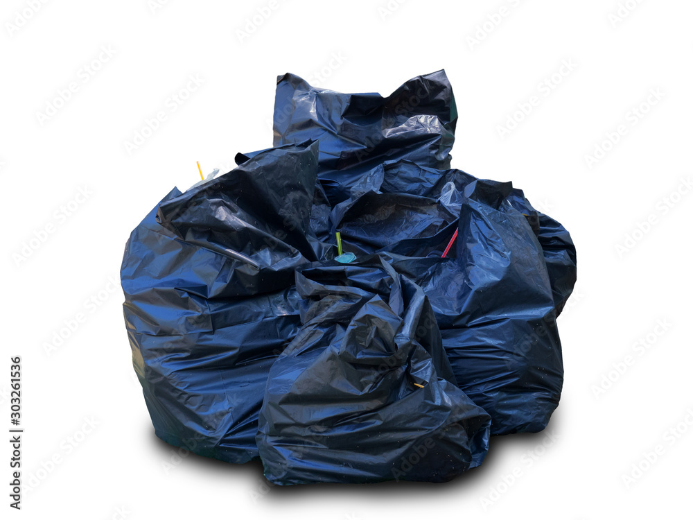 Black trash bag on white background. (clipping path)
