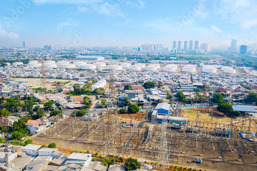 Aerial view of Power station in jakarta indonesia photo