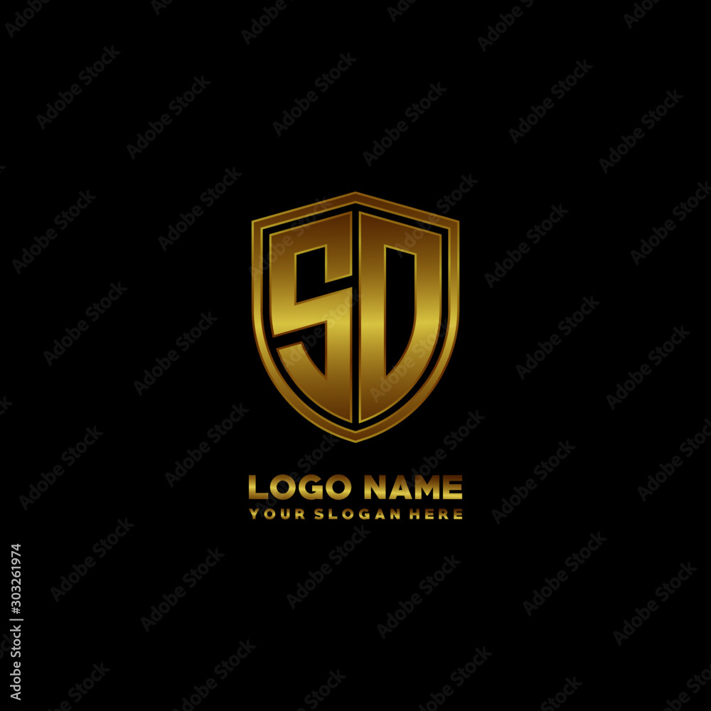 Initial letters SD shield shape gold monogram logo. Shield Secure Safe logo design inspiration Initial letters SD shield shape gold monogram logo. Shield Secure Safe logo design inspiration