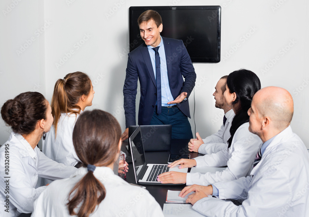 Fototapeta premium Manager making speech during business meeting