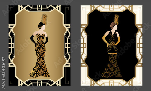 Geometric Art Deco Style Woman in Dress Design with Fashion Women Dresses  Stock-vektor | Adobe Stock