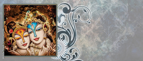 Canvastavla Beautiful Radha Krishna Matt Textured Art Print For Home Decor or radha and krishna hindu couple on abstract decorative background
