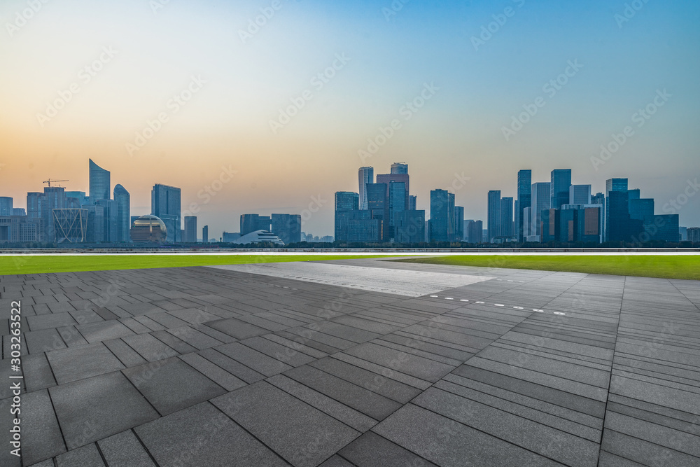 City square and modern architectural scenery at twilight，China.