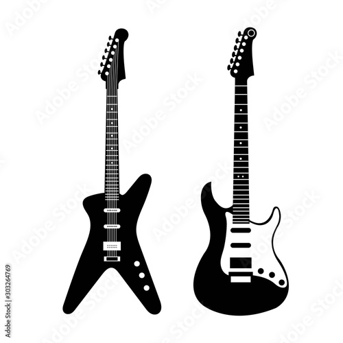 Electric guitar flat vector illustration. Rock music instrument