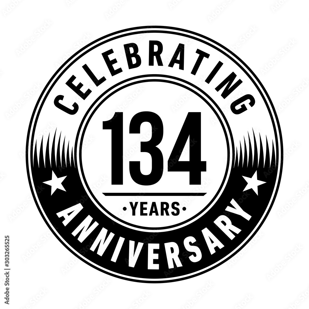 134 years anniversary celebration logo template. Vector and illustration.