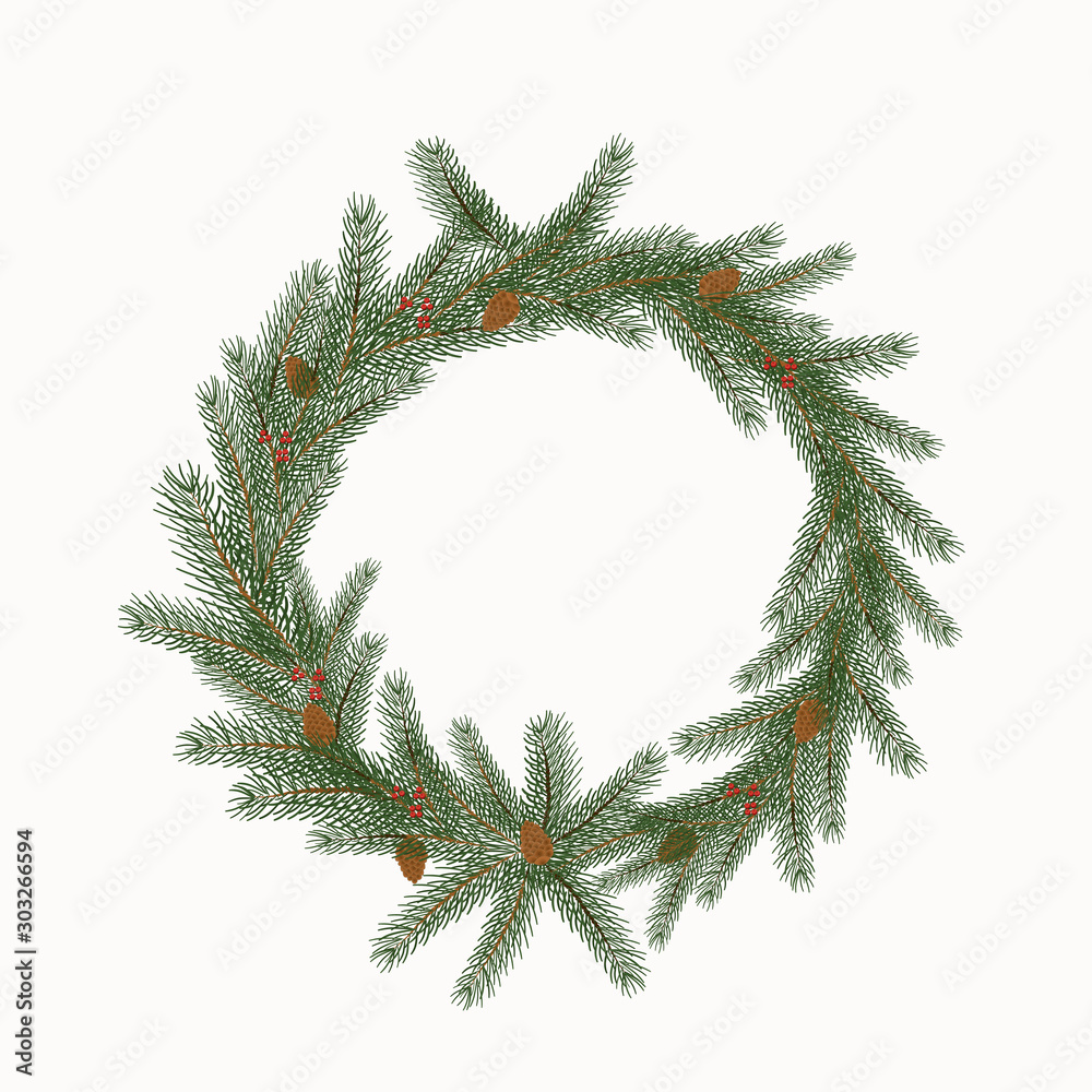 Christmas wreath with cones and berries isolated on a white background Christmas wreath with cones and berries isolated on a white background