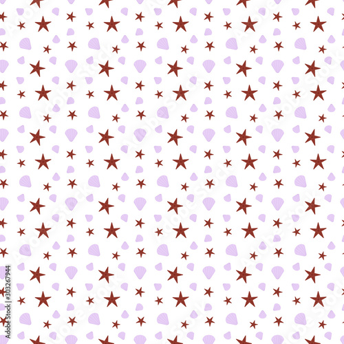 seamless pattern with shells and stars