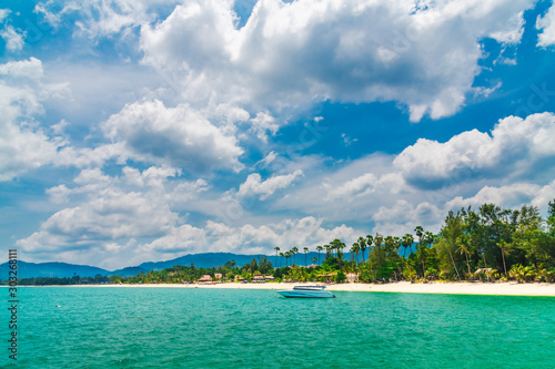 Beautiful nature scenic landscape coast beach with cloudy sunny sky Koh Samui island, Popular famous landmark tourist travel Thailand summer holiday vacation trips, Tourism destination scenery Asia