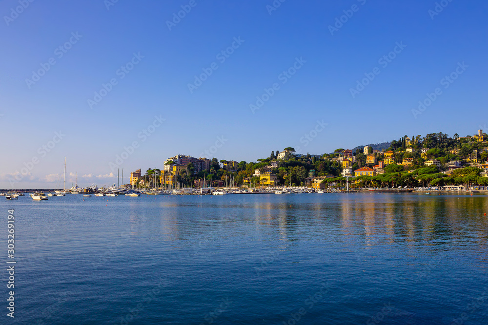 Travel view of town Rapallo at Italy