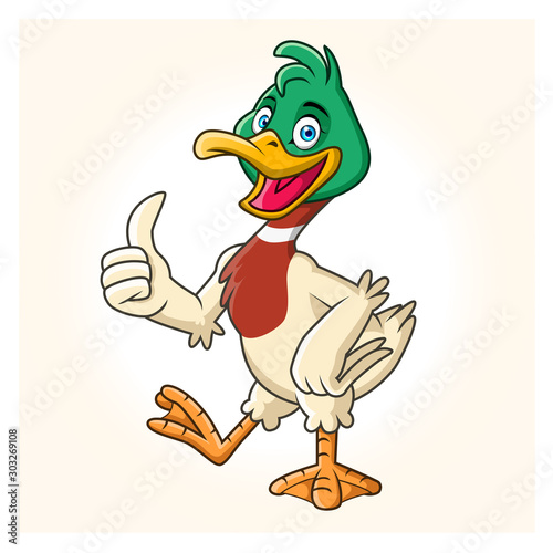 Cute duck cartoons give a thumbs up