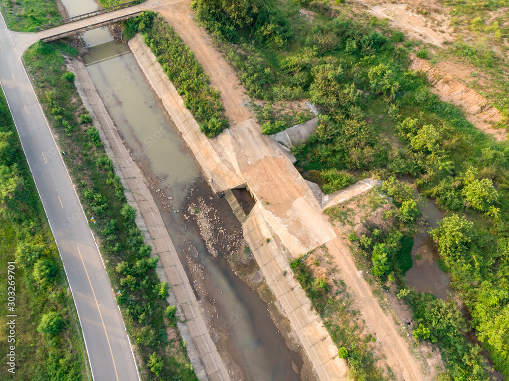 Agriculture canal with river tunnel in the evening Agriculture canal with river tunnel in the evening