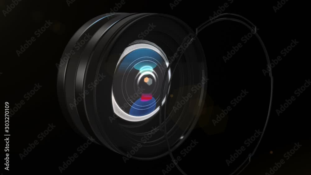 Animation of the lens against a black background. Photo-lens is collected from different parts Animation of the lens against a black background. Photo-lens is collected from different parts
