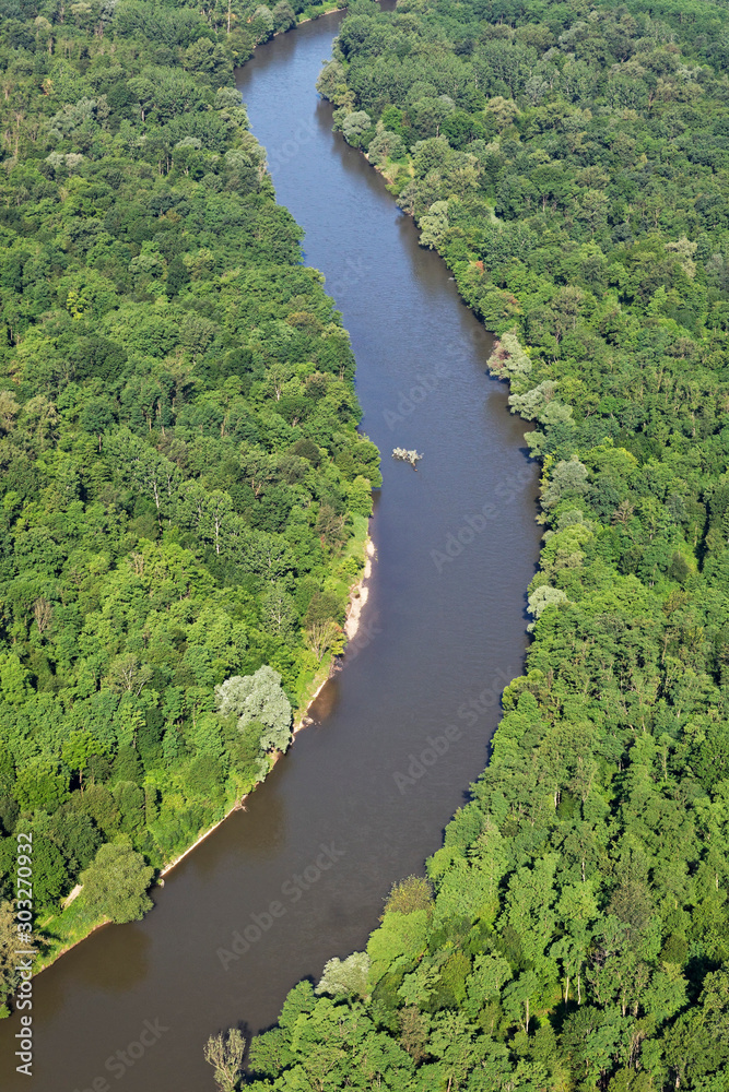 The Mura River in Slovenia in its forested floodplain 