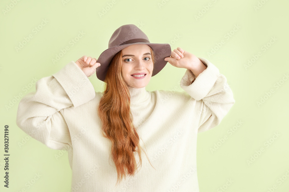 Portrait of beautiful young woman on light background Portrait of beautiful young woman on light background