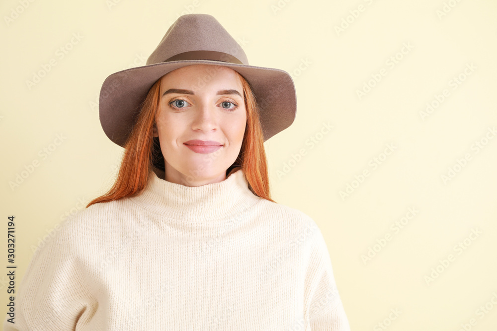 Portrait of beautiful young woman on light background Portrait of beautiful young woman on light background