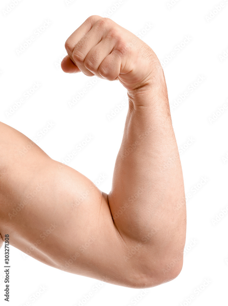 Arm of male bodybuilder isolated on white Arm of male bodybuilder isolated on white