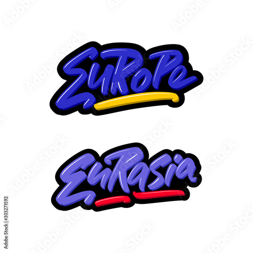 Europe and eurasia hand drawn modern brush lettering. Vector illustration logo text for webpage, print and advertising.