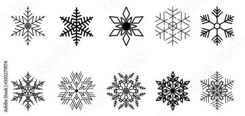 Set of vector snowflakes. Black isolated icon