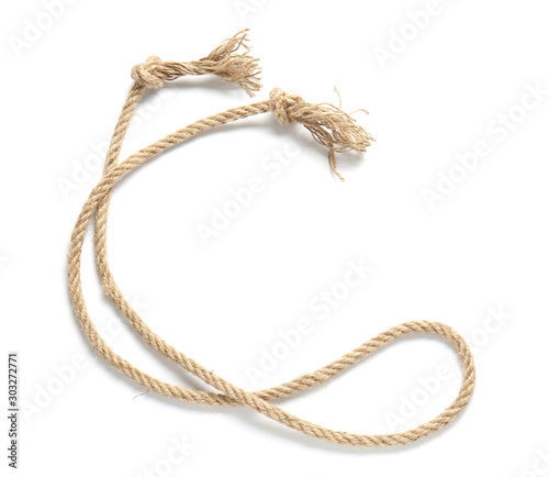 Rope with knots on white background