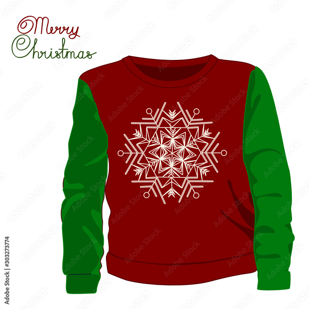 ugly Christmas red-green Sweater, which a snowflake painted on it, color  clip-art on a white isolated background Stock-Vektorgrafik | Adobe Stock
