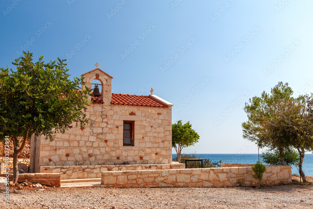 Temple on the coast of the Mediterranean sea, Crete, Greece