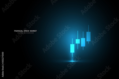 Stock market graph or forex trading chart for business and financial concepts, reports and investment on dark background. Vector illustration