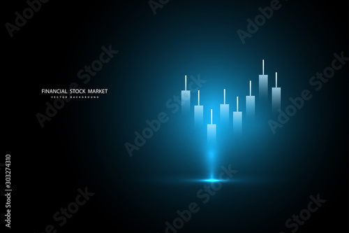 Stock market graph or forex trading chart for business and financial concepts, reports and investment on dark background. Vector illustration