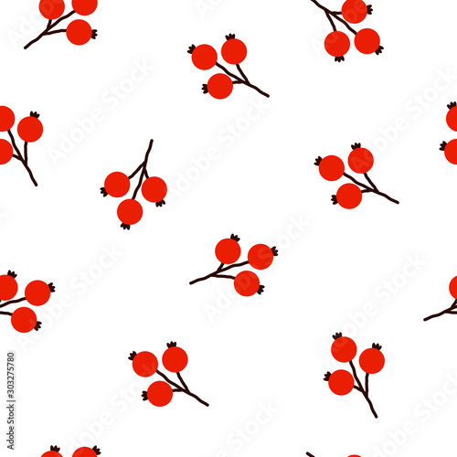 Floral Seamless pattern texture with wild rose red berries.