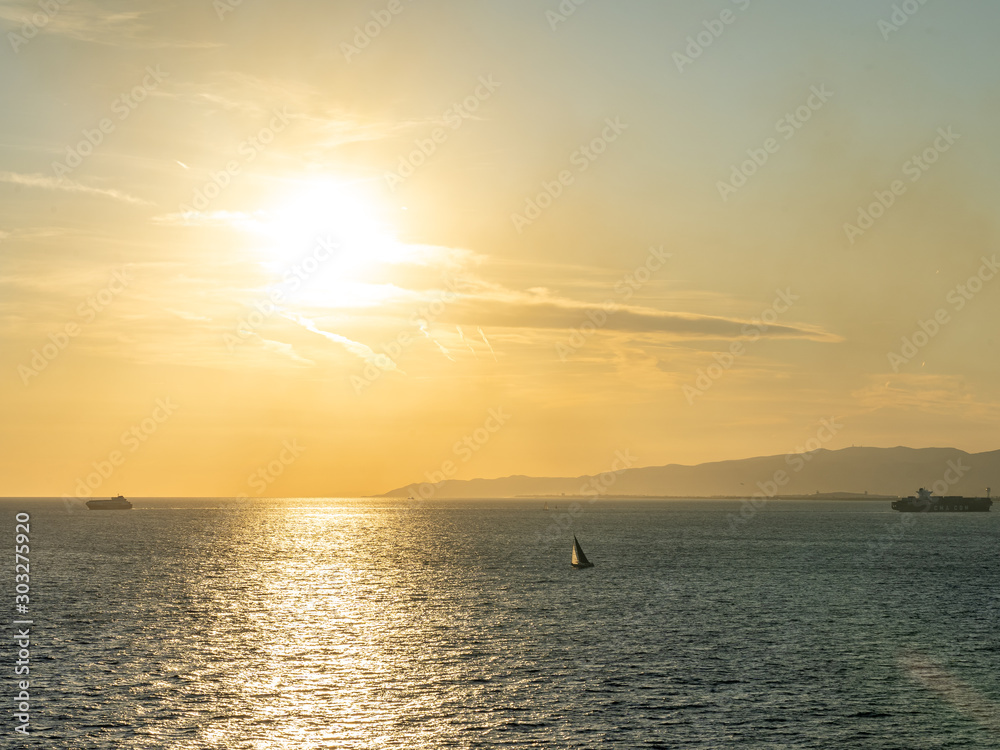 view of sunset at Barcelona waterfront, spain