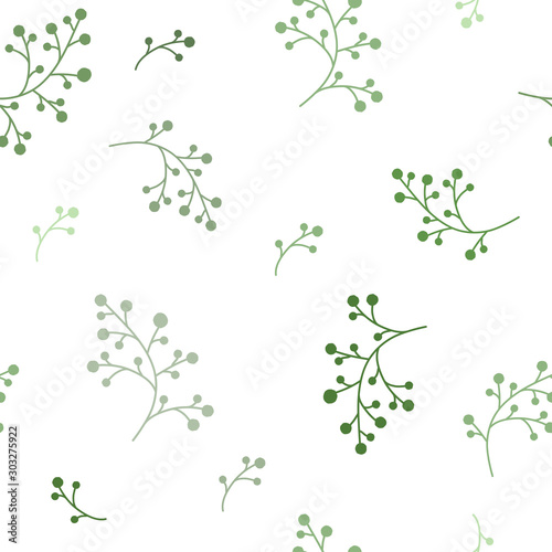 Floral Seamless pattern texture with green berries branches on white background. Vector illustration