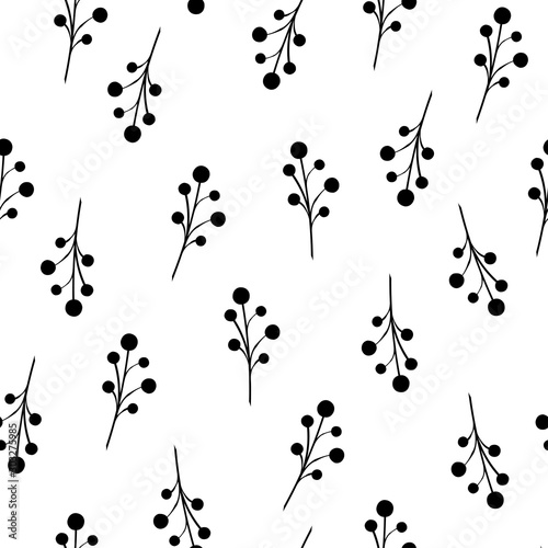 Floral Seamless pattern texture with Black berries sprigs.