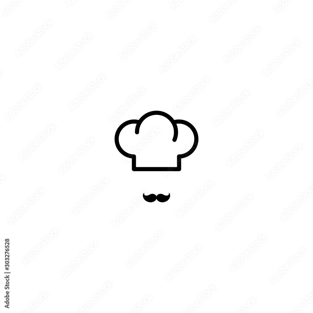 Chef cook cap with mustaches icon isolated on blue. Cooking Chef cook cap with mustaches icon isolated on blue. Cooking