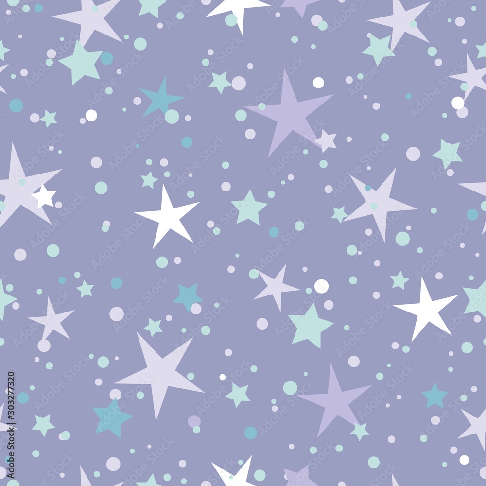 Seamless abstract pattern with stars and dots of blue and purple colors on violet background. fantasy. Seamless abstract pattern with stars and dots of blue and purple colors on violet background. fantasy.