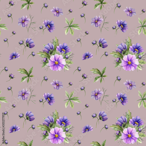 Seamless pattern of watercolor flowers.