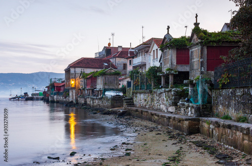 Fishing Town of Combarro in Pontevedra Estuary at Low Tide Galicia