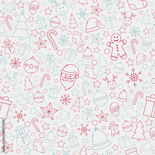 Christmas texture with festive elements. Seamless pattern. Vector