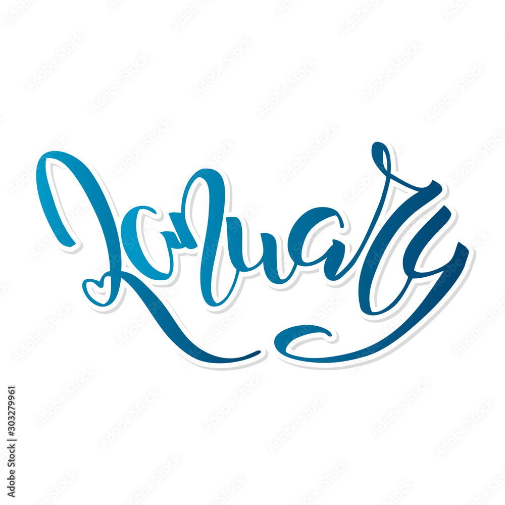 January. Handwritten name of winter month. Can be used for calendar, invitation or t-short print. Vector 8 EPS. January. Handwritten name of winter month. Can be used for calendar, invitation or t-short print. Vector 8 EPS.