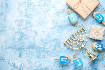 Beautiful composition for Hannukah on color background